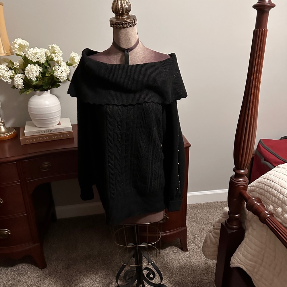 Crown & Ivy Black Off-Shoulder/ cowl neck Sweater